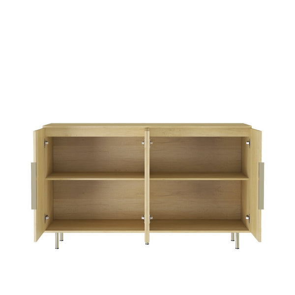 English Elm Wood Modern Buffet Cabinet Fluted Sideboard with Adjustable Shelves, Spacious Credenza & Bar Storage W1321P307871
