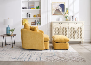 English Elm 360° 360 Swivel Oversized Chenille Armchair with Pocket Spring Seat and Three Throw Pillows Yellow W1361S00048
