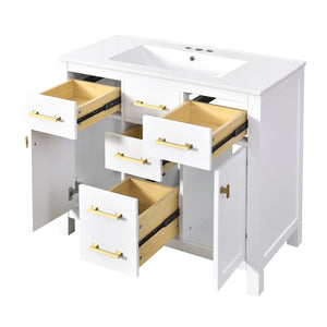 English Elm 72'' Modern Bathroom Vanity Set With Ceramic Sink, Solid Wood Frame, Ample Storage & Sleek Design N710SS00011K
