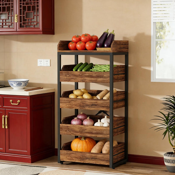 English Elm Compact Six Tier Bookcase with 12 Open Cubes for Slim Vertical Home Office Storage T3971P450803