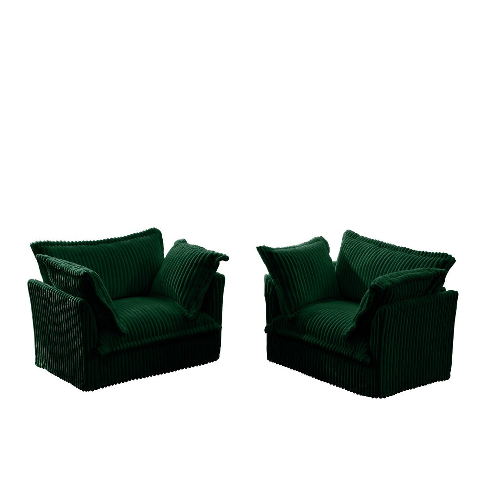 English Elm Set Of 2 Slipcovered Armchairs - Cozy Green Corduroy Accent Chairs With Plush Pillows For Any Space W3041S00078-GIGA