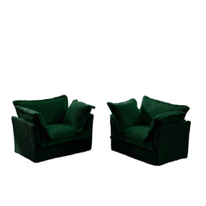 English Elm Set Of 2 Slipcovered Armchairs - Cozy Green Corduroy Accent Chairs With Plush Pillows For Any Space W3041S00078-GIGA