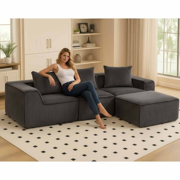 English Elm Modular Corduroy Sectional with Deep Foam Seating Low Profile Living Room Couch W3326S00014