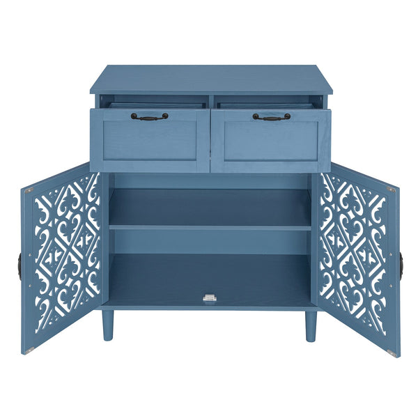 English Elm 2 Door 2 Drawer Cabinet with Solid Wood Feet, Smooth Slide Rails, Anti-Tip Lock, Easy Clean Surface Blue W688P179040