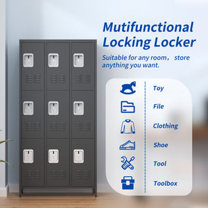 English Elm 9 72"H Metal Lockers 9-Door Steel Locking Locker Cabinet for Gym, School, Office, Home Storage, Gray T2398P282152