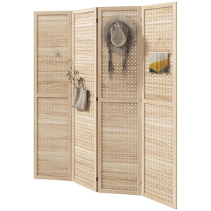 English Elm Homcom 4 Panel Wood Room Divider, 5.6' Tall Folding Privacy Screen With 500 Hook Holes For Decor W2225P217281