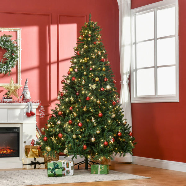 English Elm Homcom 7Ft Pre-Lit Douglas Fir Christmas Tree With 700 Warm White Leds, Realistic Look & Easy Setup W2225P249644