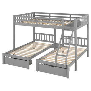 English Elm Full Over Twin Triple Bunk Bed Pine Wood Frame with Storage Drawers and Guardrails LT000343AAE-1