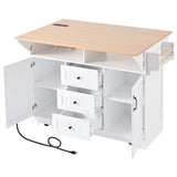 English Elm K&K 55.7'' Large Kitchen Island With 2 Drop Leaf,, Rolling Kitchen Cart On 5 Wheels With Power Outlet, Folding Storage Dining Table With Spice & Towel Rack , 3 Drawers, For Kitchen, Dining Room,White