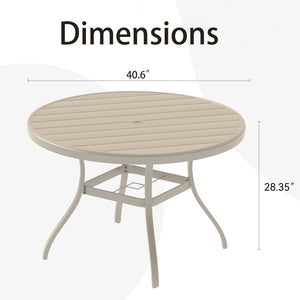 English Elm VRSHWO"Outdoor Round Patio Dining Table for 4-6, Powder-Coated Steel, Rust-Resistant with Umbrella Hole Sandstone W213P332219