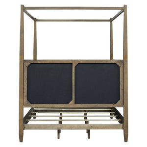 English Elm Canopy Queen Bed Brown Upholstered Canopy Frame Solid Wood Blend, Foam-Padded Headboard, Elegant Design B035S00062