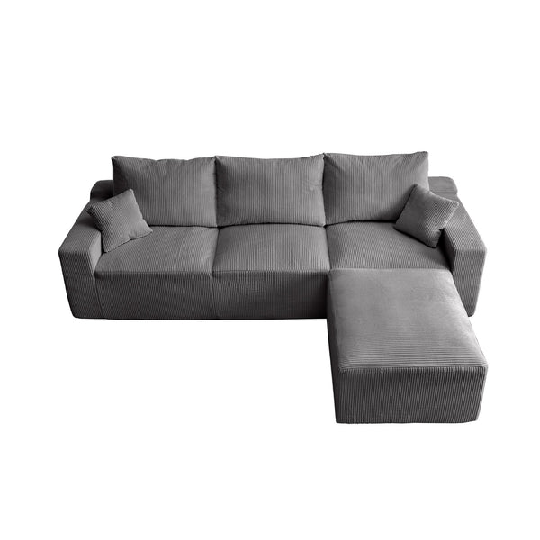 English Elm Three-seater cloud-like sofa with no assembly, plush corduroy, slow-recovery foam & upgraded support Grey W2606P300937