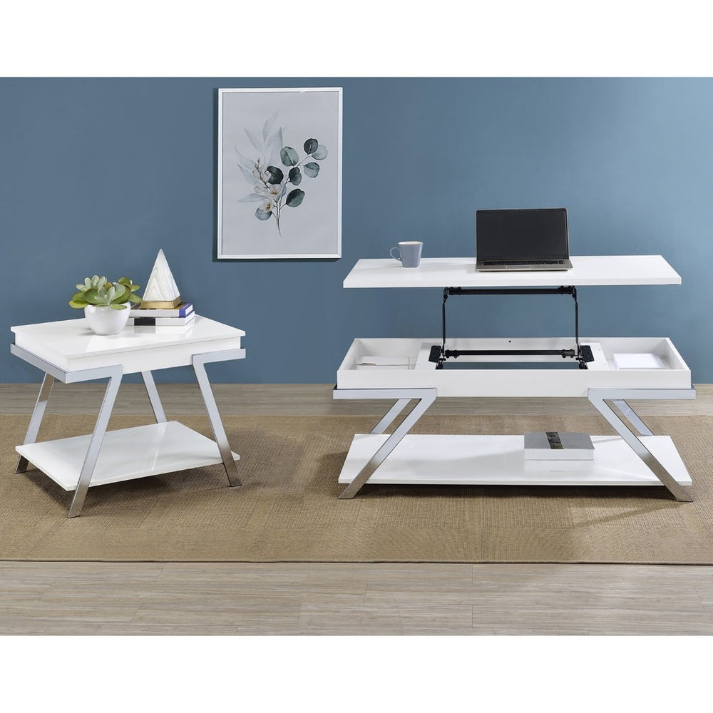English Elm Nuberg Driftwood Gray Living Room Coffee and End Table Set with Storage Shelves B062S01592