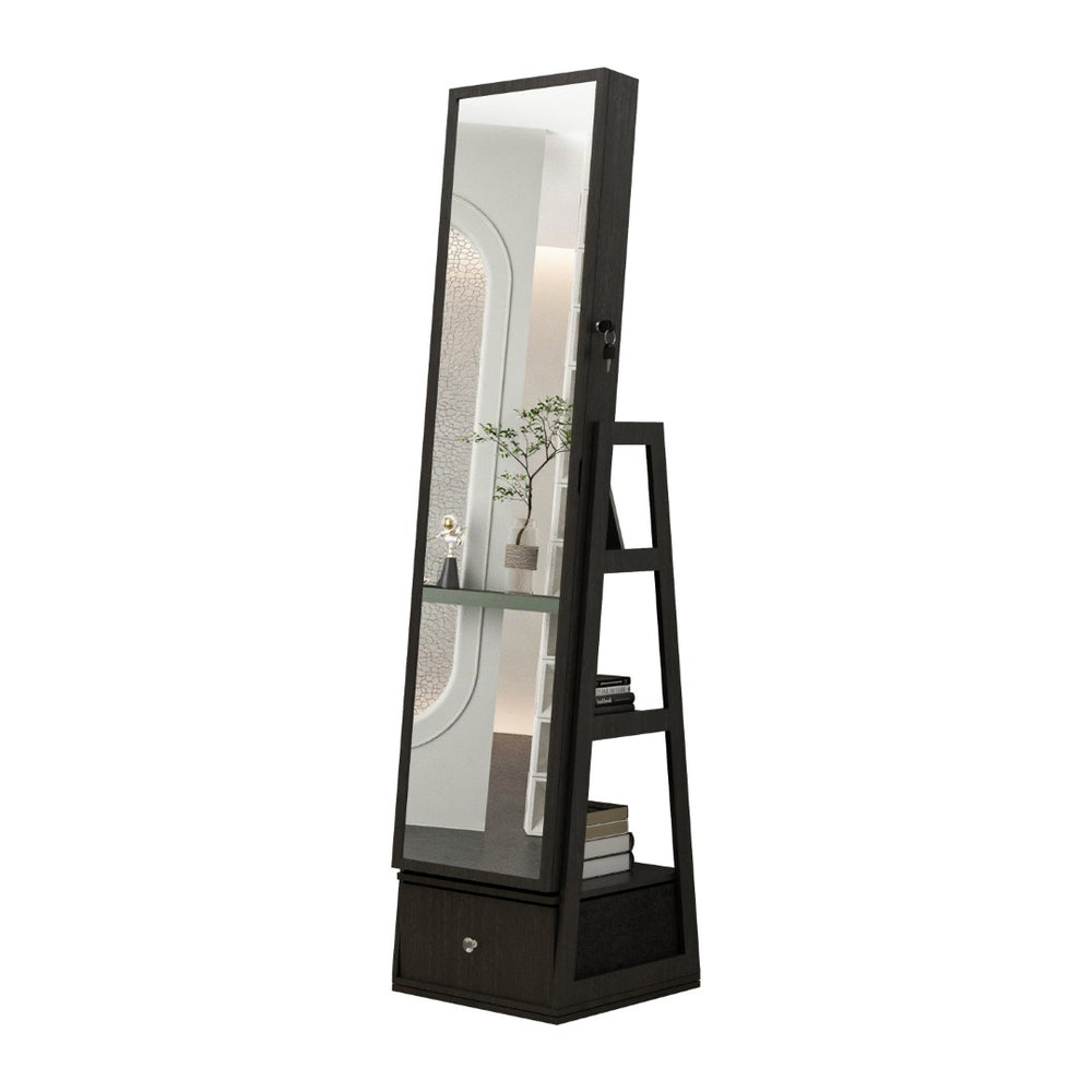 English Elm 360°swivel Jewelry Armoire with Led Lit Interior Full Length Mirror and Locking Drawers W3406P411294