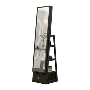 English Elm 360°swivel Jewelry Armoire with Led Lit Interior Full Length Mirror and Locking Drawers W3406P411294