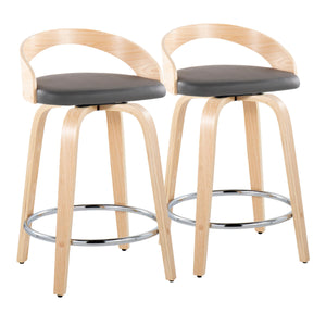 English Elm Grotto 24" Contemporary Fixed-Height Swivel Counter Stool with Faux Leather Cushion and Chrome Footrest Grey B202S00074