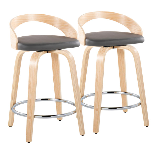 English Elm Grotto 24" Contemporary Fixed-Height Swivel Counter Stool with Faux Leather Cushion and Chrome Footrest Grey B202S00074