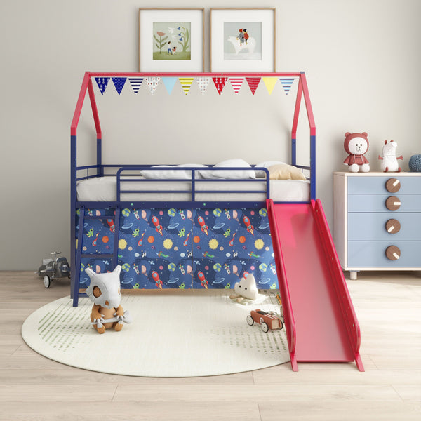 English Elm Jack Metal Junior Twin Loft Bed With Slide & Superhero Curtains - Safe, Fun & Space-Saving Design! B083P354666