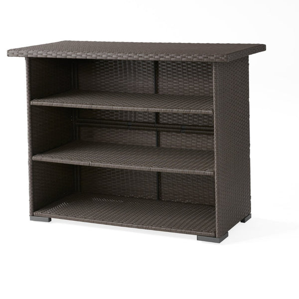English Elm Trinidad Outdoor Resin Wicker Bar Table with Cabinet Storage for Patio Entertaining N772P368972D