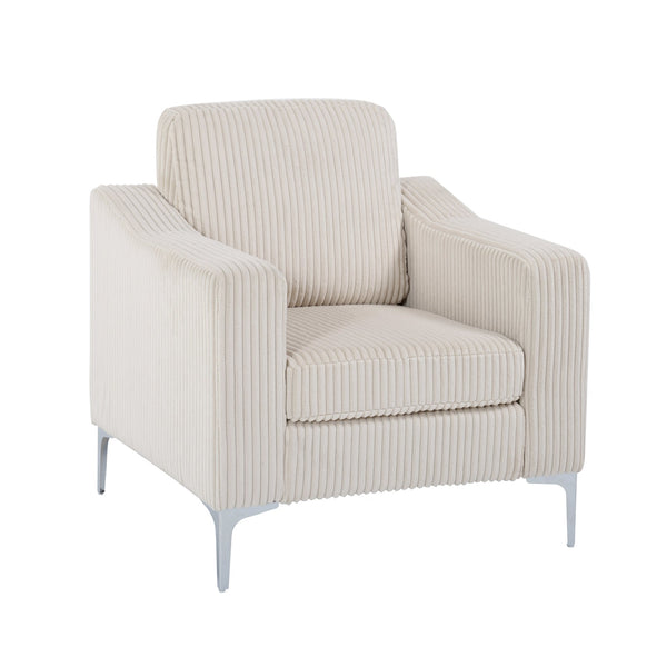 English Elm Lounge Corduroy Arm Seat with Steel Legs — Modern Convertible Single-Seat Sofa, Plush Foam Comfort Beige W3098S00024