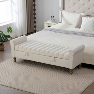 English Elm 65.55" Wide Upholstered Storage Bench Napped Fabric Rolled Arms Rubberwood Legs Entryway W3098P397304