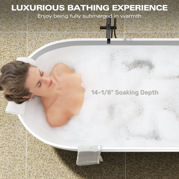 English Elm 63" Oval Freestanding Soaking Tub Solid Surface Resin Spa Bathtub Glossy White W1920P389662