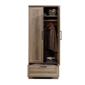 English Elm Wardrobe/Storage Brown Finish Engineered Wood Closet with Adjustable Shelves, Rod & Smooth Drawer (71.3") B356P402764