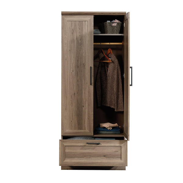 English Elm Wardrobe/Storage Brown Finish Engineered Wood Closet with Adjustable Shelves, Rod & Smooth Drawer (71.3") B356P402764