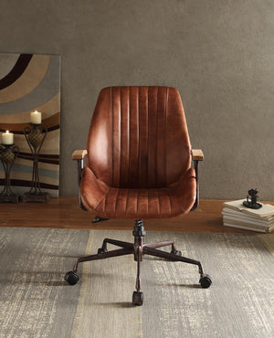English Elm Brancaster Executive Cocoa Top Grain Leather Office Chair with Wooden Armrests, Pneumatic Lift and Casters B2726P254143