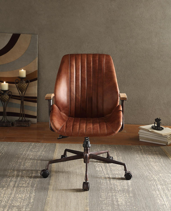 English Elm Brancaster Executive Cocoa Top Grain Leather Office Chair with Wooden Armrests, Pneumatic Lift and Casters B2726P254143