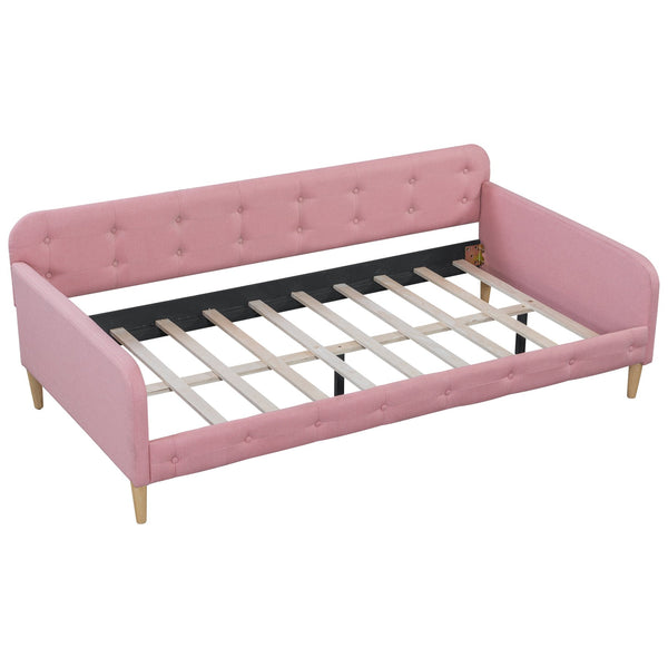 English Elm Twin Upholstered Daybed with Pine Frame and Linen Fabric, Button-Tufted High Sideboard, 79" L Pink N709P266225H