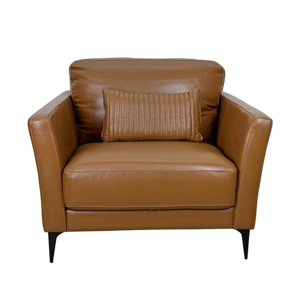 English Elm Tussio Italian Genuine Leather Accent Chair with Pillow Firm Structured Seating B2726P457659