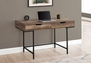 English Elm Computer Desk With Storage Drawers, Modern Brown Laminate & Black Metal Frame, Compact Design B2710P219843