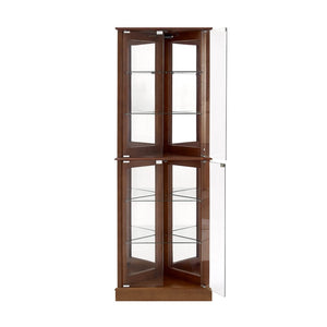 English Elm Walnut Corner Display Cabinet with Mirrored Back Lit Glass Shelves for Living Room W1693P171668