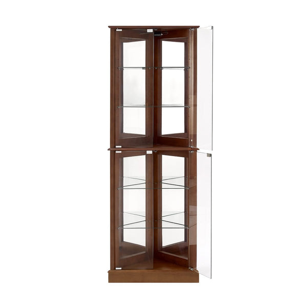 English Elm Walnut Corner Display Cabinet with Mirrored Back Lit Glass Shelves for Living Room W1693P171668