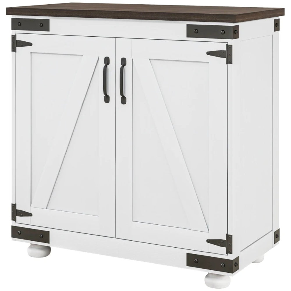 English Elm Home Farmhouse Barn Door Storage Cabinet Distressed White with Adjustable Shelf T3971P465598