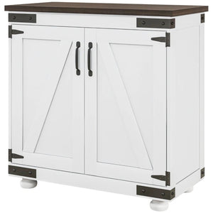 English Elm Home Farmhouse Barn Door Storage Cabinet Distressed White with Adjustable Shelf T3971P465598