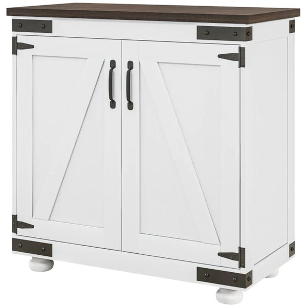 English Elm Home Farmhouse Barn Door Storage Cabinet Distressed White with Adjustable Shelf T3971P465598