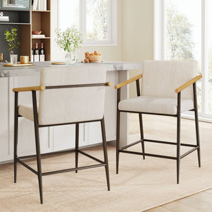 English Elm Christopher Knight Home® - Counter Stool Mid-Century Modern Set of 2 with Metal Frame, Soft Cushions & Solid Wood Armrests Beige,Espresso N771P247153M