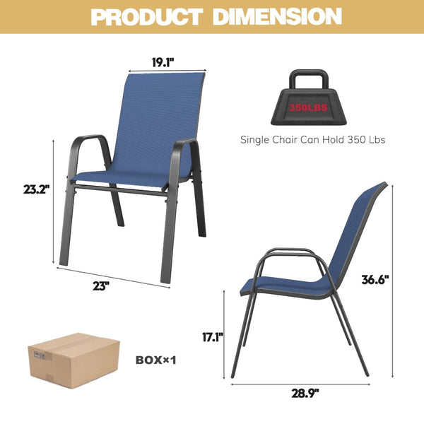 English Elm 7-piece Outdoor Dining Set with Wood-grain Steel Table Umbrella Hole Six Ergonomic Chairs Black,Navy Blue W3979S00044