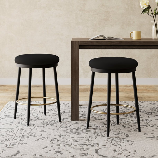 English Elm Christopher Knight Home® - 24.75'' Modern Black Counter Stools Set Of 2 With Velvet Cushion, Iron Frame & Elegant Gold Footrest N780P189729B