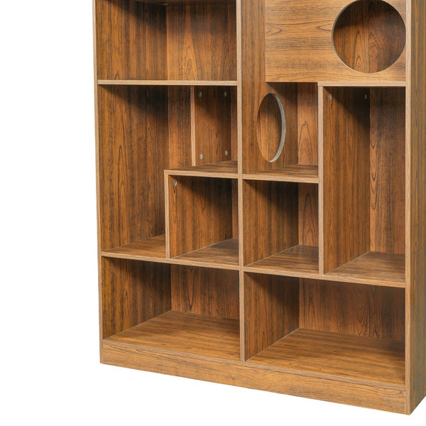 English Elm Modern Wood Grain Bookshelf Cat Habitat with Climbing Cubbies for Living Room Brown N752P395027D