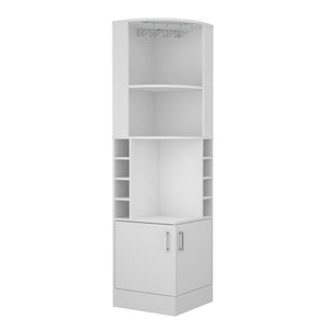 English Elm Syrah Corner Bar Cabinet White with 8 Bottle Cubbies, 12-Glass Rack & 2 Shelves, Space-Saving Design B070102687