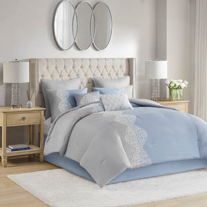 Madison Park Panache Transitional 8 Piece Embroidered Microfiber Comforter Set MP10-8141 Blue