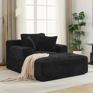 English Elm Full- Corduroy Chaise Lounge Sofa Bed 48.8" Deep Seating Modern Sleeper with Plush Pillows Black N719P288545B