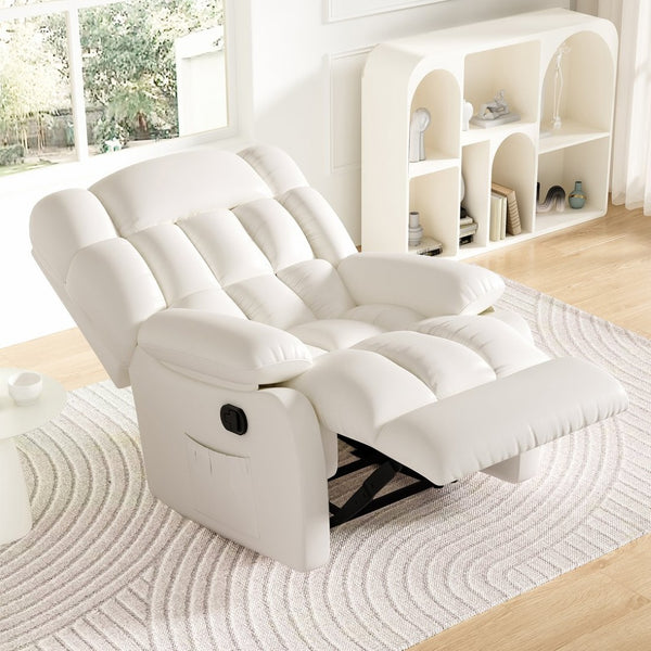 English Elm Recliner Rocker Chair Upholstered with Side Pocket and Footrest for Living Room T3623P438638