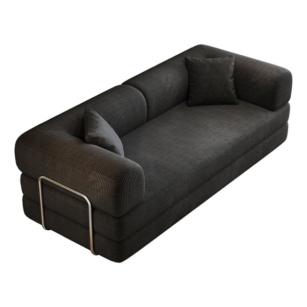 English Elm 78.8" Compression Sofa Convertible Floor Bed with Corduroy Fabric, No-Assembly Modular Futon, Supportive Backrest and Armrests Black W2824P373428