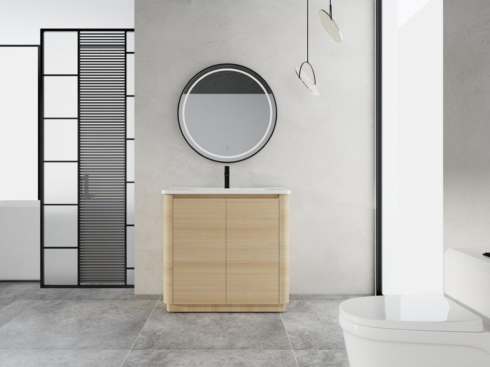 English Elm 36'' Freestanding Bathroom Vanity Plywood Cabinet Ceramic Sink Soft Close Doors W999P351893