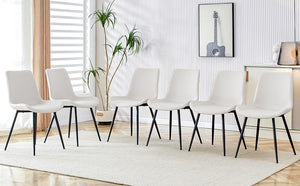 English Elm White Faux Leather Dining Chairs Set of Six with Black Metal Legs Modern Kitchen Seating W1151P180076