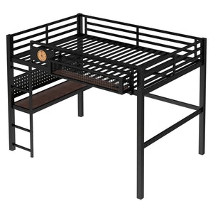 English Elm Twin Xl Solid Pine Loft Bed with Built-in Led Lighting and Storage Shelves W1580S00376